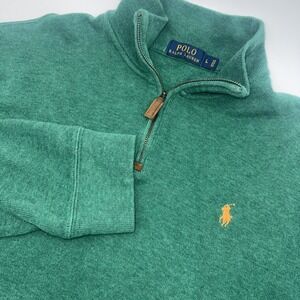 Polo Ralph Lauren 1/4 Zip Pullover Sweater‎ Green Orange Pony Large